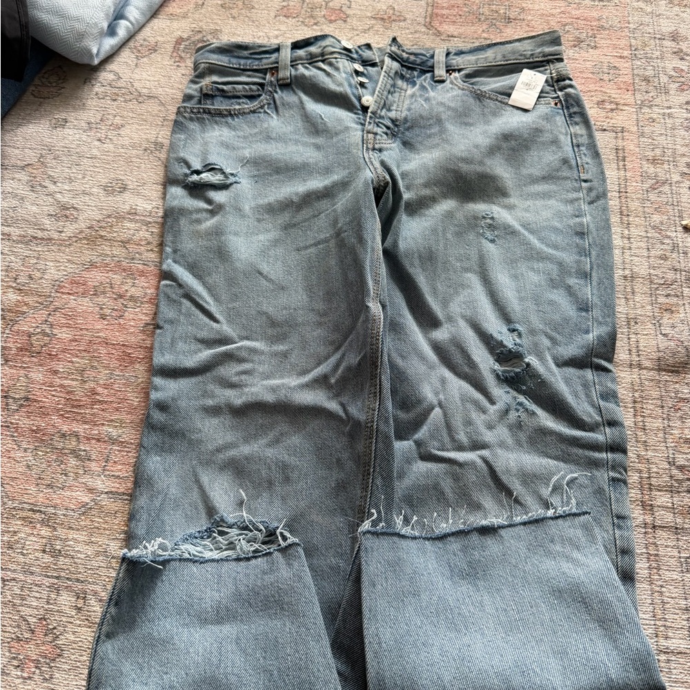 Old Navy Light Blue Distressed Wide-Leg Jeans